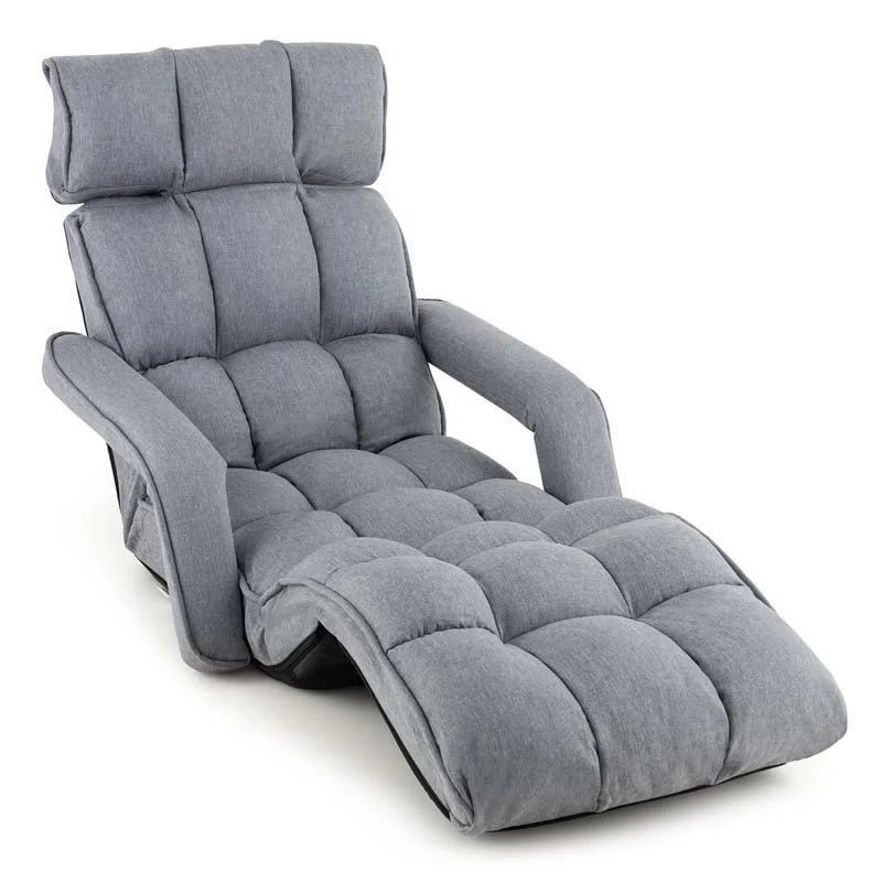 6-Position Adjustable Floor Sofa Bed, Folding Lazy Sofa Chaise Lounger Recliner with Armrests & Footrests for Living Room, Bedroom & Gaming