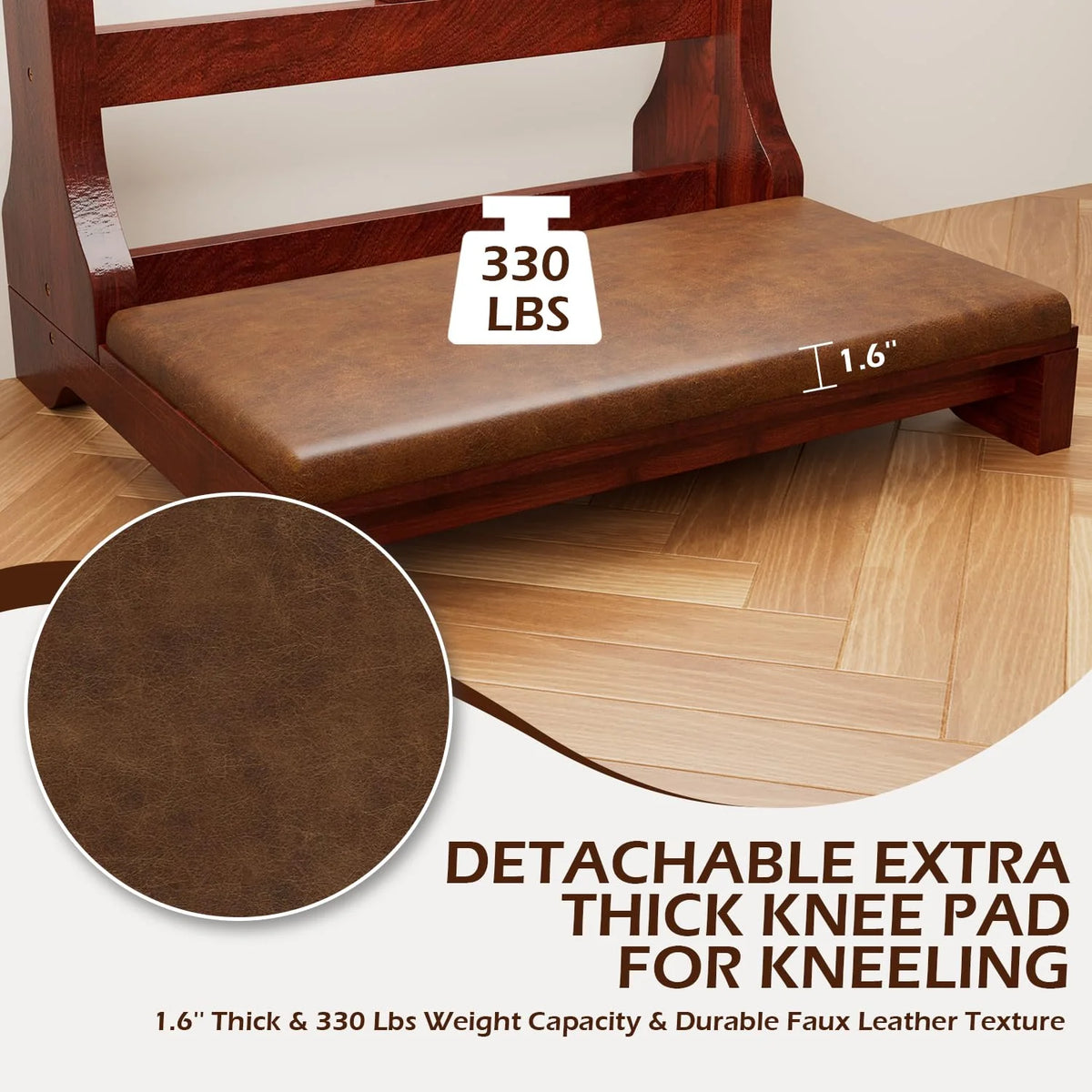AECOJOY Acacia Wood Prayer Kneeler Bench with Storage Shelf & Soft Cushion, Comfortable Wooden Kneeling Meditation Seiza Stool for Praying