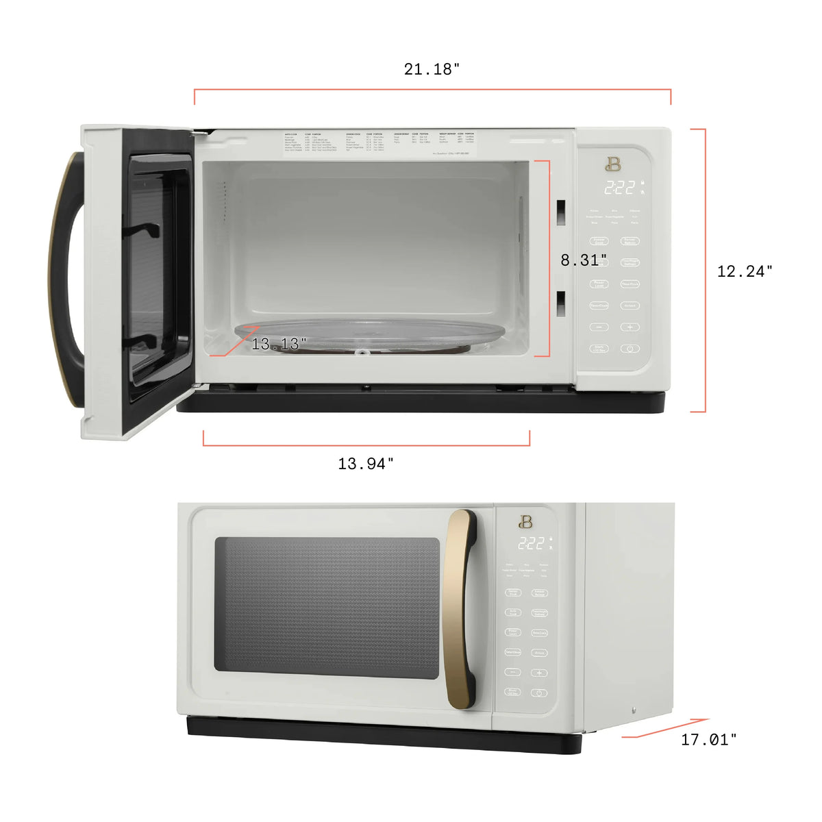 Beautiful 1.1 cu ft 1000 Watt, Sensor Microwave Oven, White Icing by Drew Barrymore, New