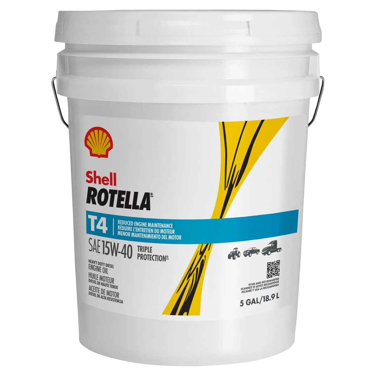 Shell Rotella T4 Triple Protection 15W - 40 Diesel Motor Oil, 5 Gallon Pail