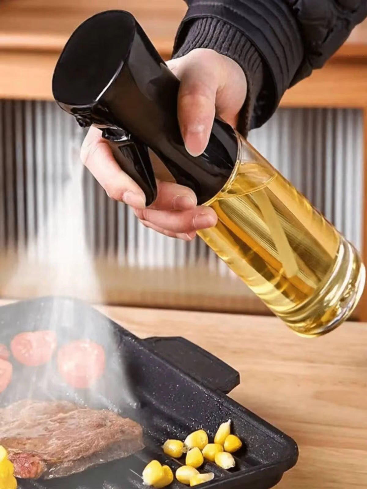 1pc High Pressure Mist Oil Sprayer Bottle, Refillable Fine Mist Spray Bottle, Reusable Spray Bottle For Home Kitchen Cooking Olive Oil, Air Fryer, Grill, Salad, Thanksgiving, Valentine's Day, New Year Gift