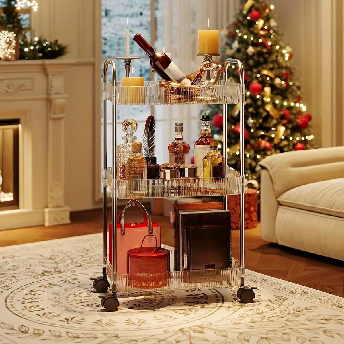 3/4 Tier Acrylic Storage Rack | Rolling Utility Cart With Hanging Boxes - 360° Silent Wheels For Home