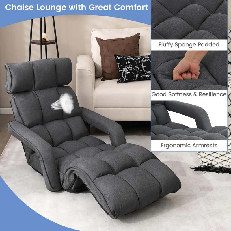 6-Position Adjustable Floor Sofa Bed, Folding Lazy Sofa Chaise Lounger Recliner with Armrests & Footrests for Living Room, Bedroom & Gaming