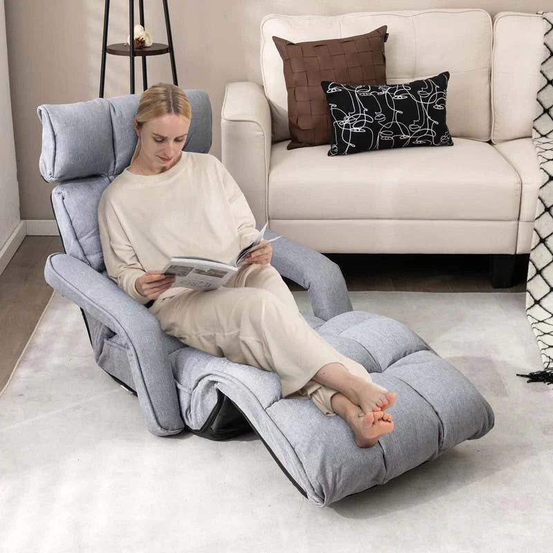 6-Position Adjustable Floor Sofa Bed, Folding Lazy Sofa Chaise Lounger Recliner with Armrests & Footrests for Living Room, Bedroom & Gaming